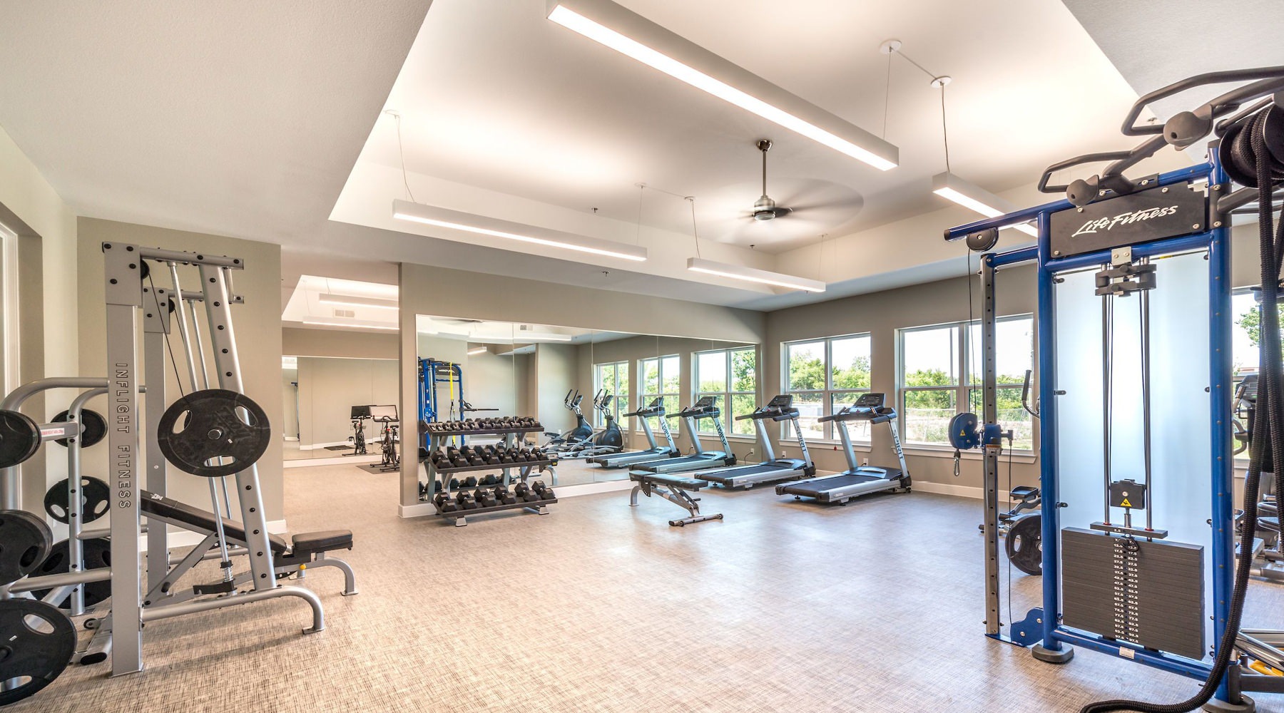 Get your workout on Open and well-lit fitness center
